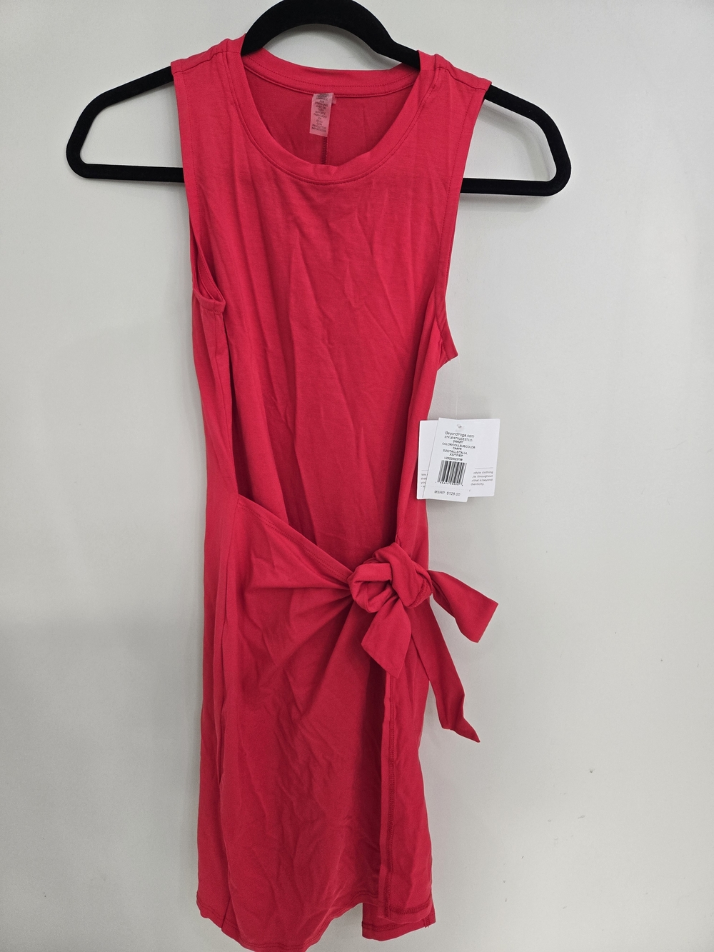 Beyond Yoga Sleeveless Mini Dress in Red with Wrap Side Tie